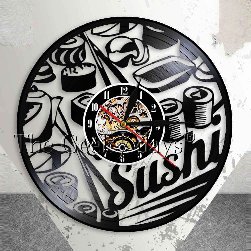 Free Ongkir Japanese Foodie Sushi Roll Wall Clock Sashimi Sushi Bar Vintage Vinyl Record Wall Clock Shopee Indonesia