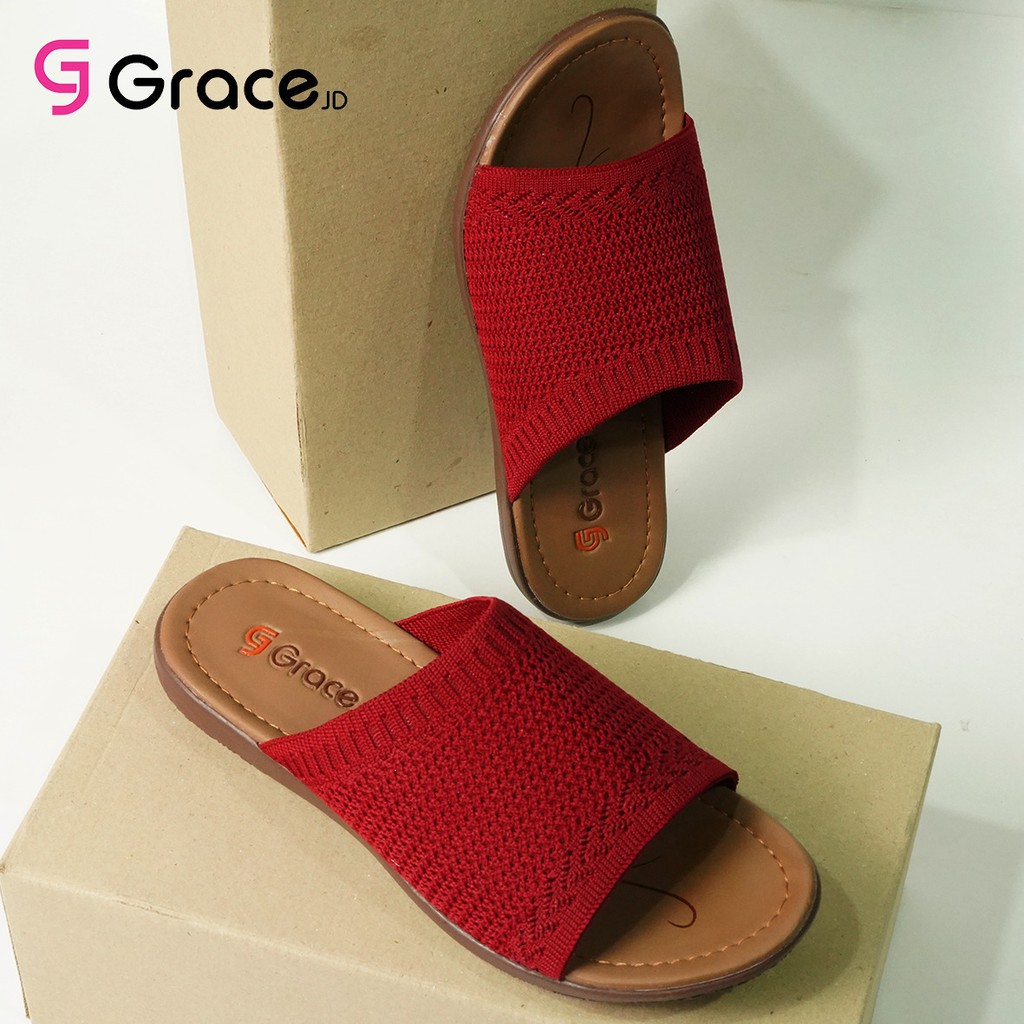 Grace(RJB 01)/Sandal Teplek Wanita Distro Selop Rajut Flat/sandal slop karet rajut cewek Murah-6
