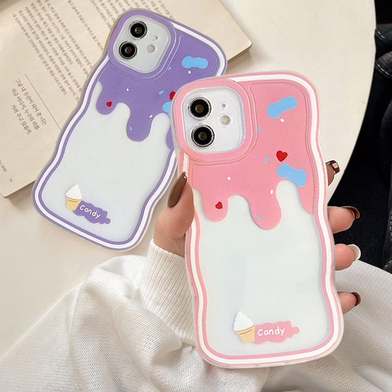 Casing Redmi 9A 12C 9T 10C A1+10 10A 9 9C NFC Redmi Note10 11 Pro+9Pro 10s Note 9catatan 8catatan 11s Note 10 Pro Max Plus Bingkai Gelombang Motif Ice Cream Manis Lucu Manis Sarung Soft Case