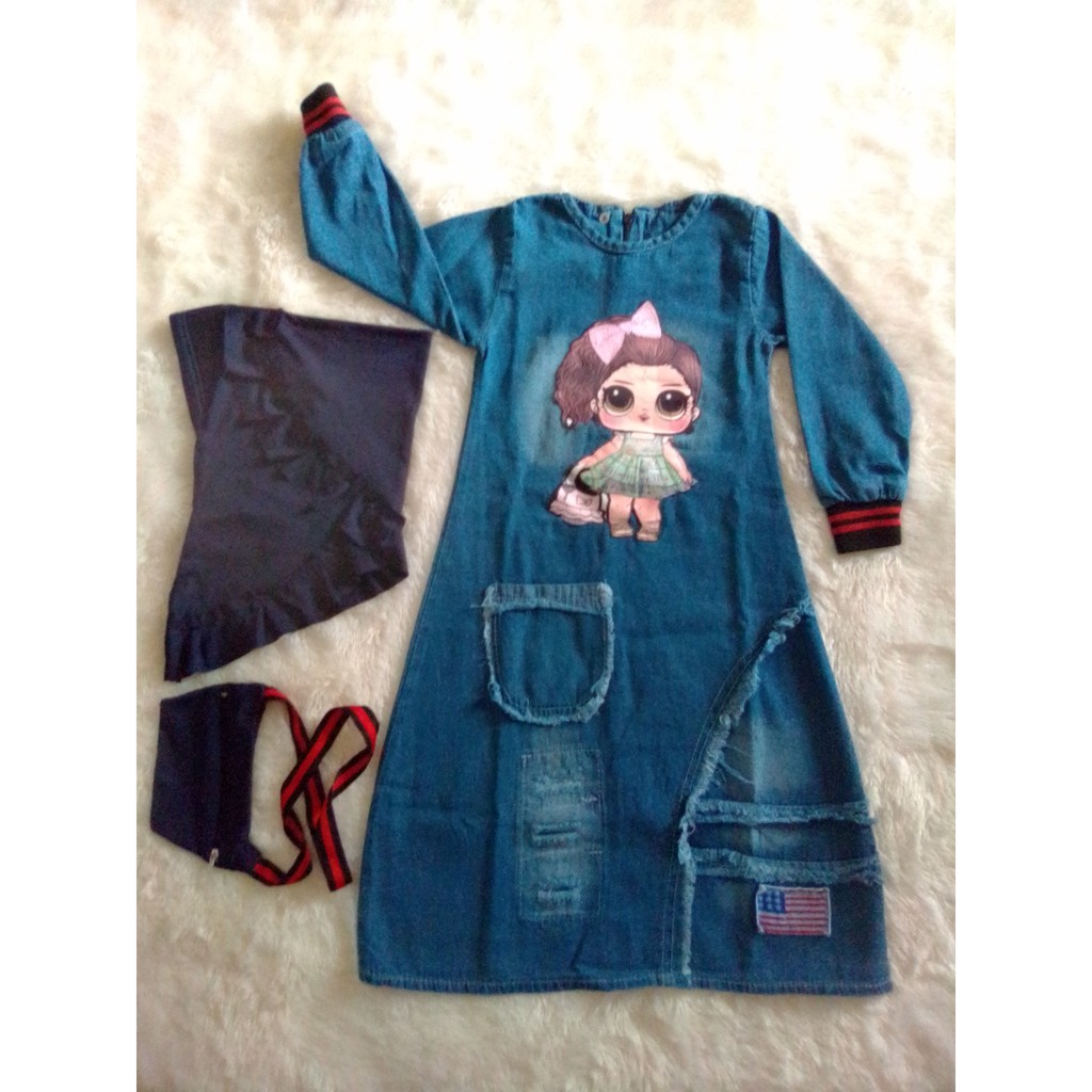 GAMIS ANAK JEANS MURAH TERLARIS FREE TAS JILBAB LED Gamis jeans /gamis murah/ gamis levis