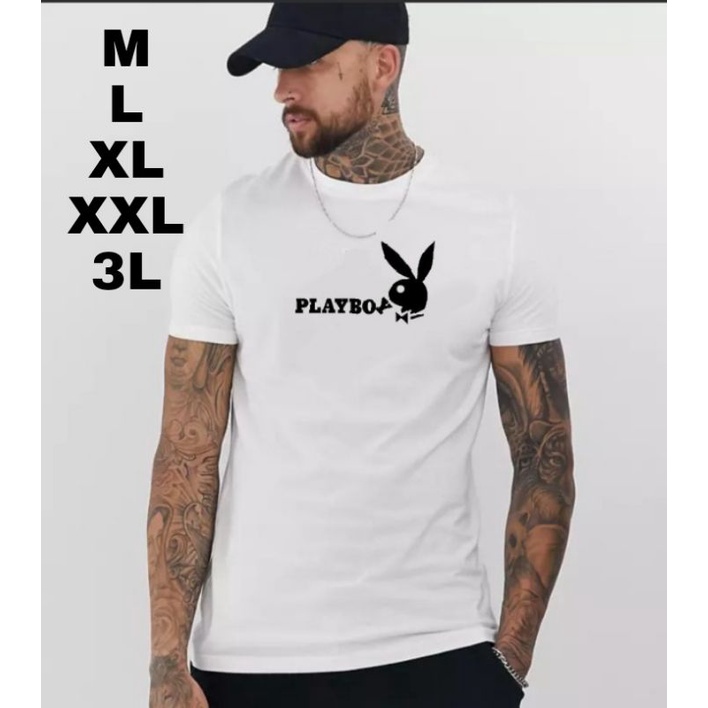Hokyshop92 Kaos Oblong Pria Playboy Lengan Pendek Katun Tshirt Fashion Pria Dewasa Baju Distro Lokal