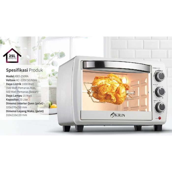 (PENGIRIMAN KHUSUS OJEK ONLINE) Oven Kirin 25 Liter KBO 250 RA