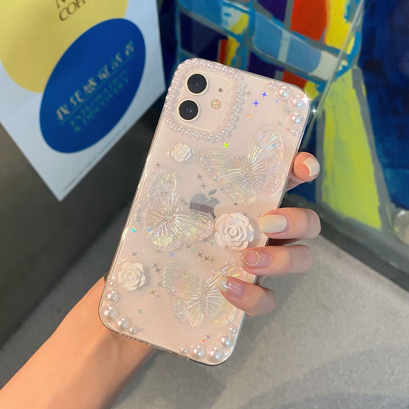 Soft Case TPU Glitter butterfly 3D Cover IPhone 14 Pro Max 13 Pro Max 12 11 Pro Max X Xs Max XR 8 7 Plus SE