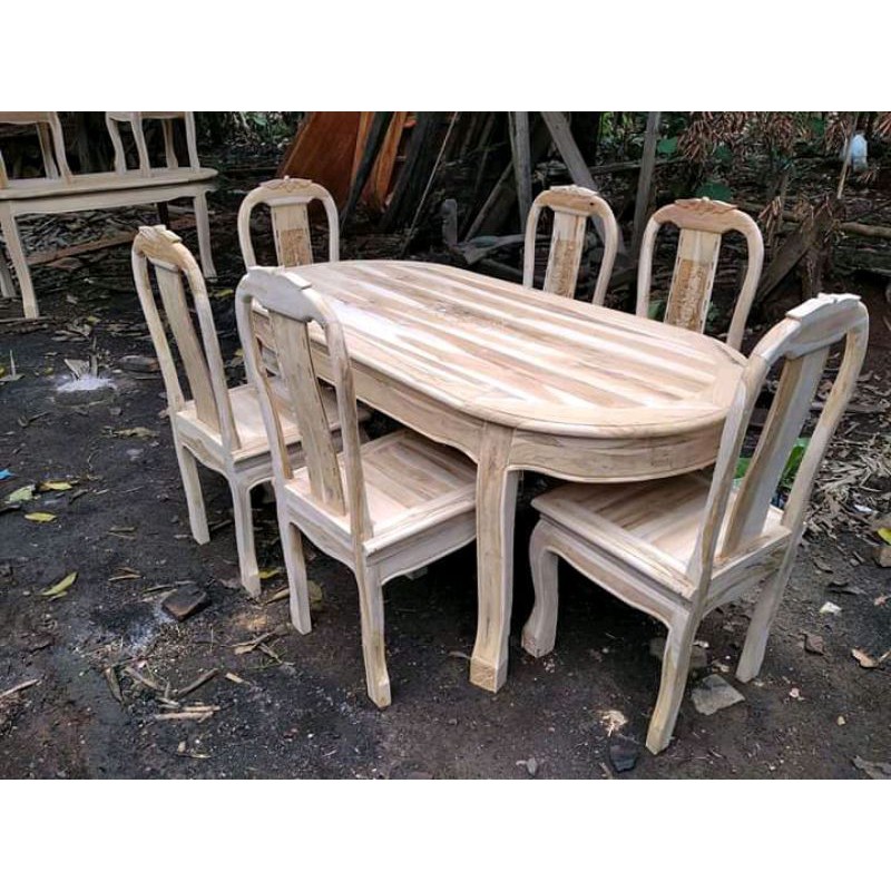 MEJA MAKAN SET BONSAI MENTAHAN KAYU JATI