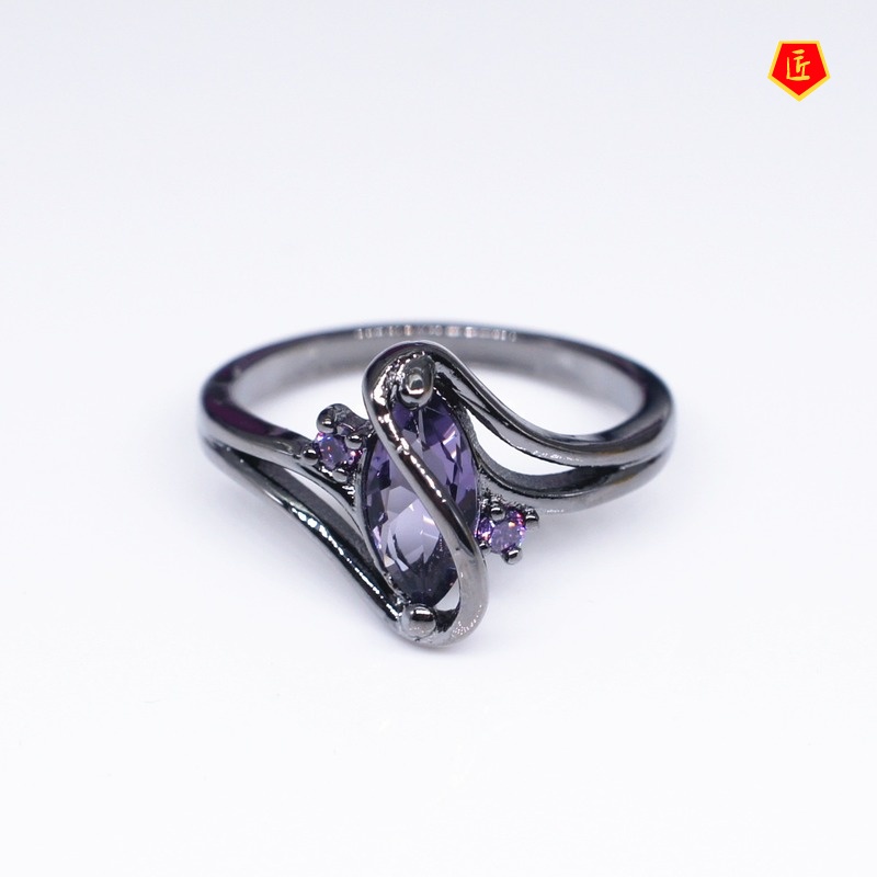 [Ready Stock]Fashion Creative Black Gold Diamond Ring