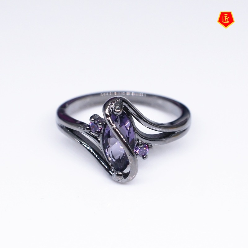 [Ready Stock]Fashion Creative Black Gold Diamond Ring