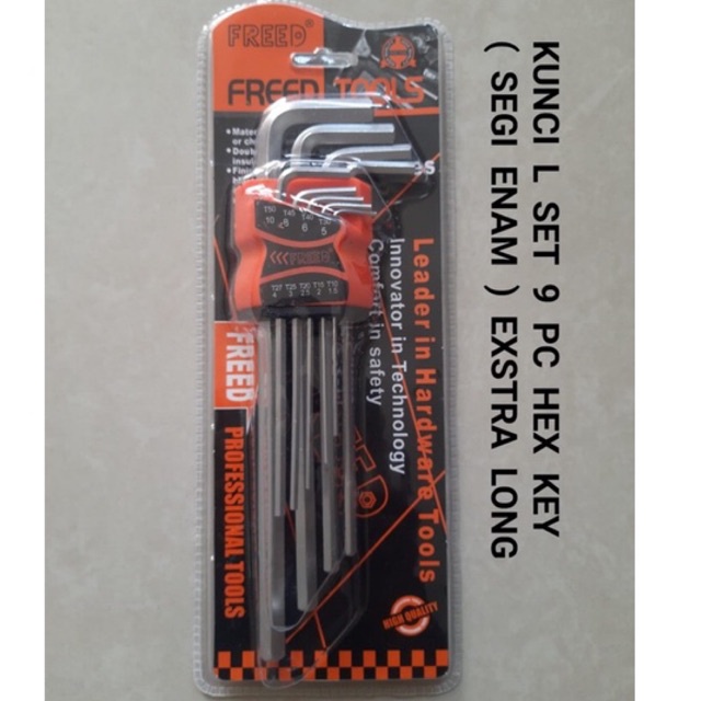 KUNCI L SET 9PCS HEX KEY (SEGI ENAM) EXTRA LONG MERK FREED