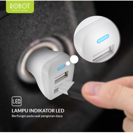 Colokan Mobil Car Charger 2 Port USB Gratis Kabel Casan ROBOT - Garansi Resmi 1 Tahun