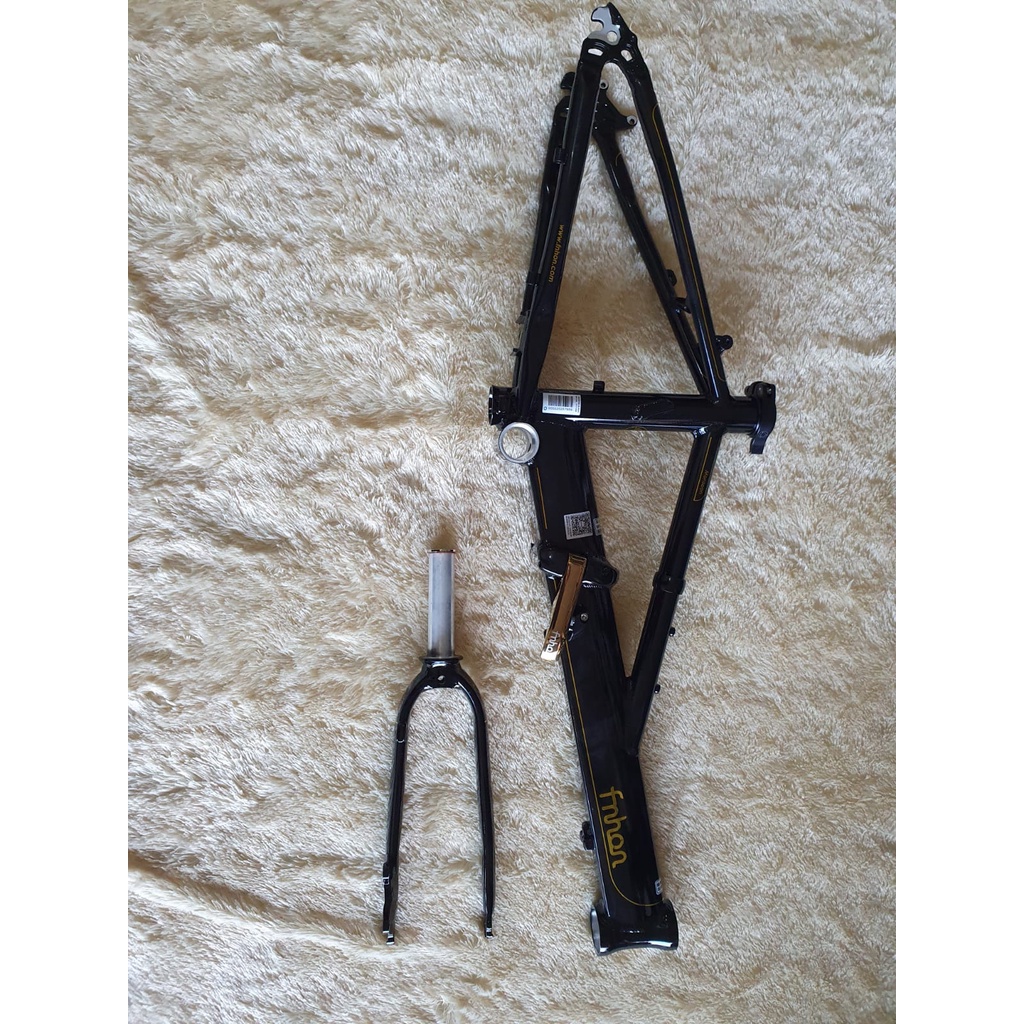 Frame Fork FNHON Monsoon Black Gold Hitam Emas 20 22 plus inch Discbrake