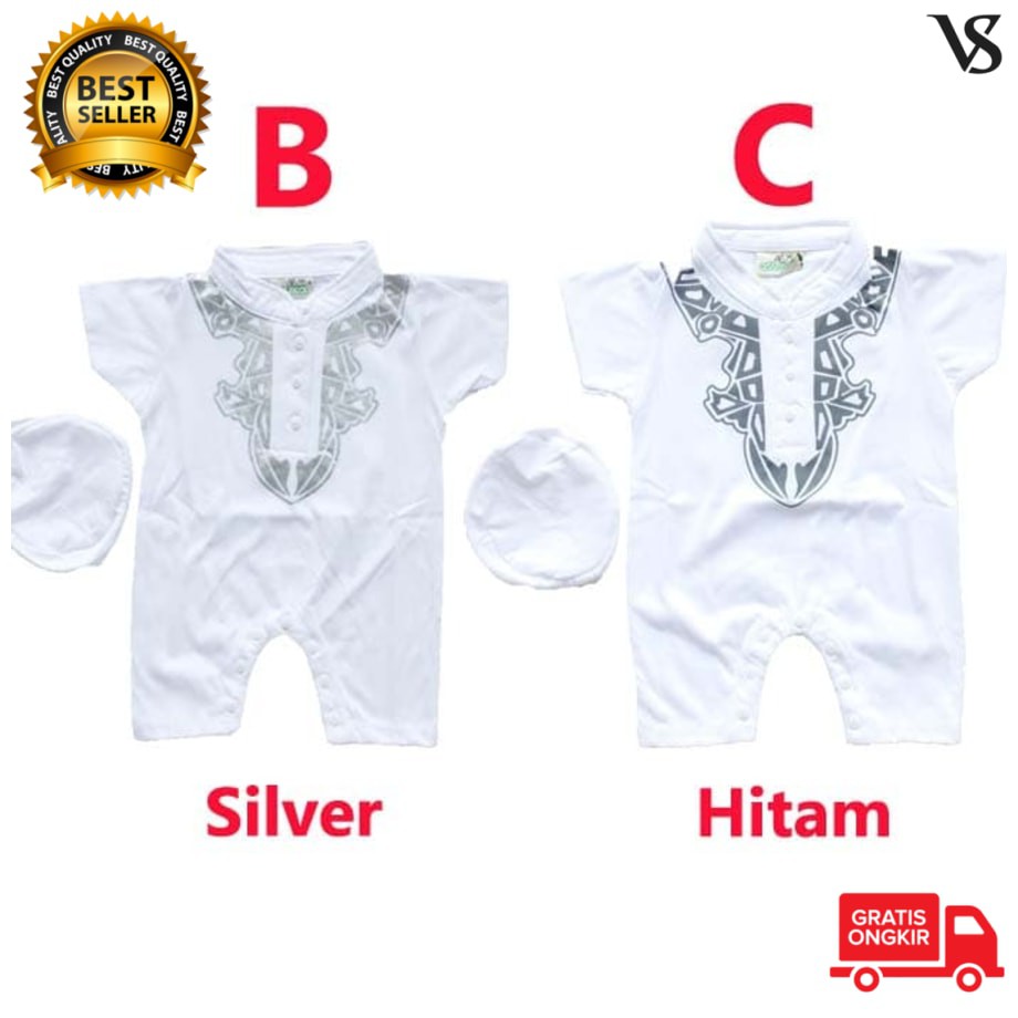 Baju Muslim Anak Baju Koko Bayi Romper Jumper Koko Putih Newborn - Warna B Silver