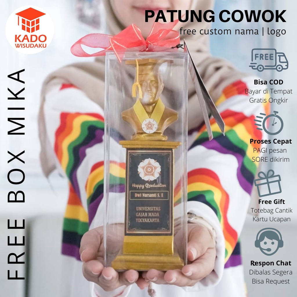 Patung Plakat Kado Wisuda Cowok Gold Packing Box Mika