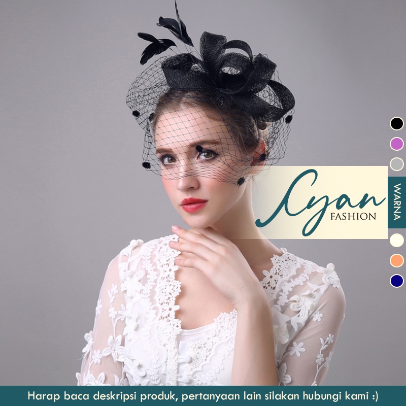 &quot;Meghan&quot; Bando Fascinator Pesta Bulu Jaring, Cocok untuk Foto Prewed, Aksesoris Rambut Pesta