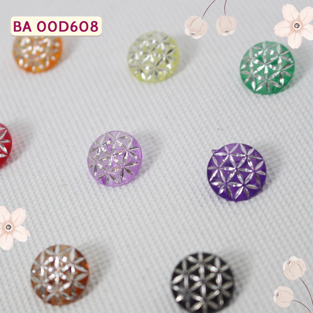 Kancing Akrilik Bulat Motif Full Bunga Silver 12mm