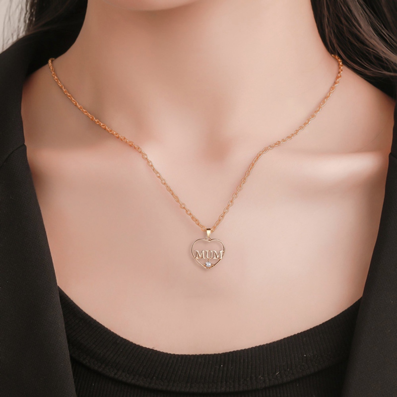 Kalung Kristal Bentuk Hati Warna Rose Gold Untuk Hadiah Hari Ibu