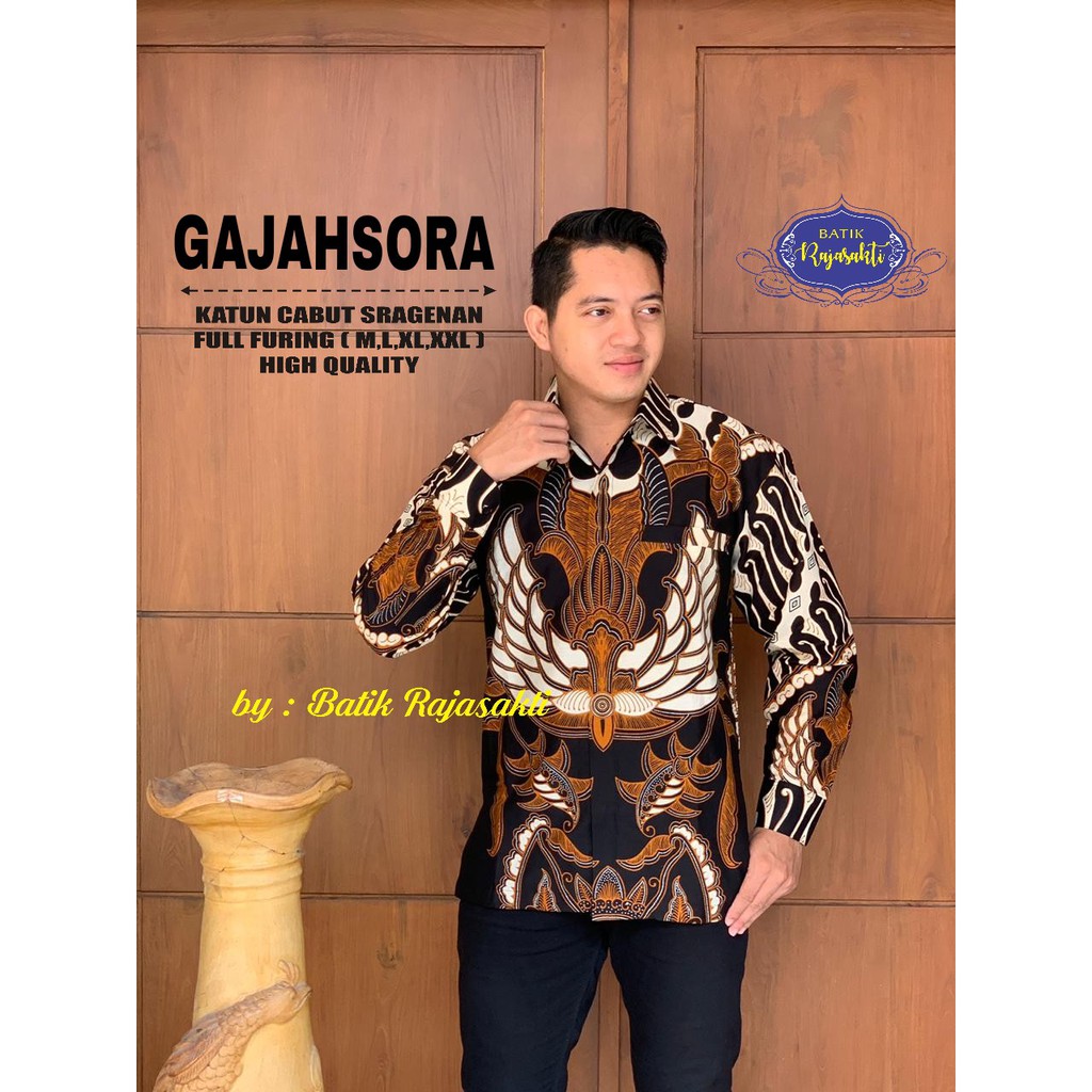 GAJAHSORA Kemeja Batik Pria Lengan Panjang Katun Halus FULL FURING Rajasakti