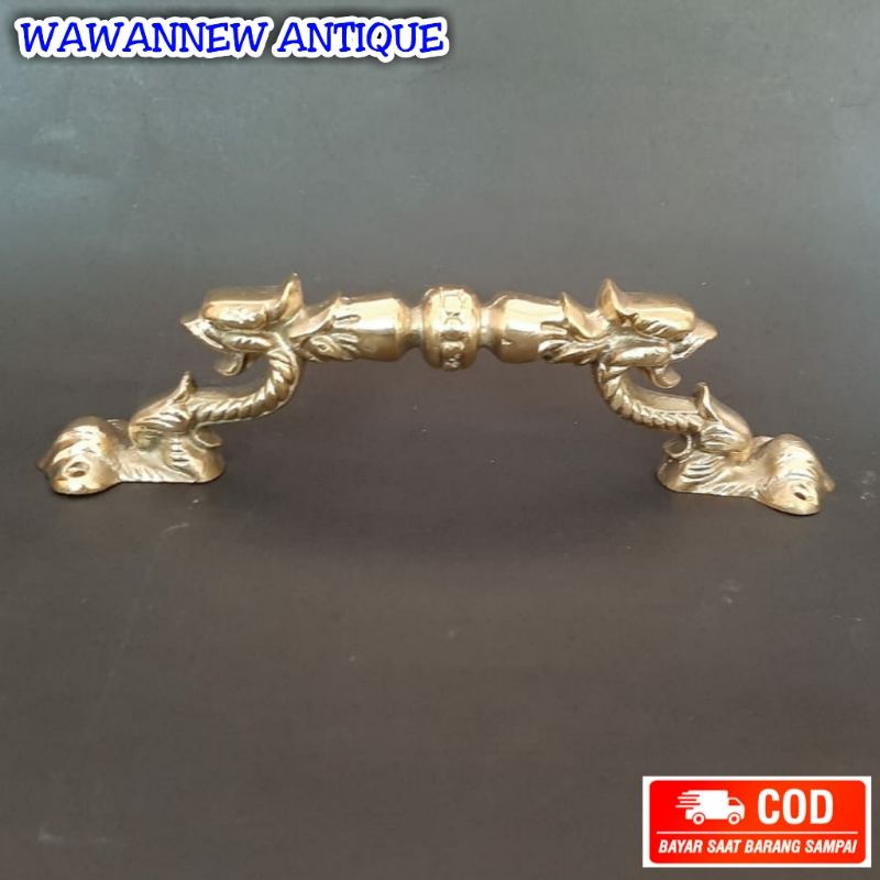 Handle Pintu / Gagang Pintu Rumah Pagar Kuningan Antik Motif Naga 37cm