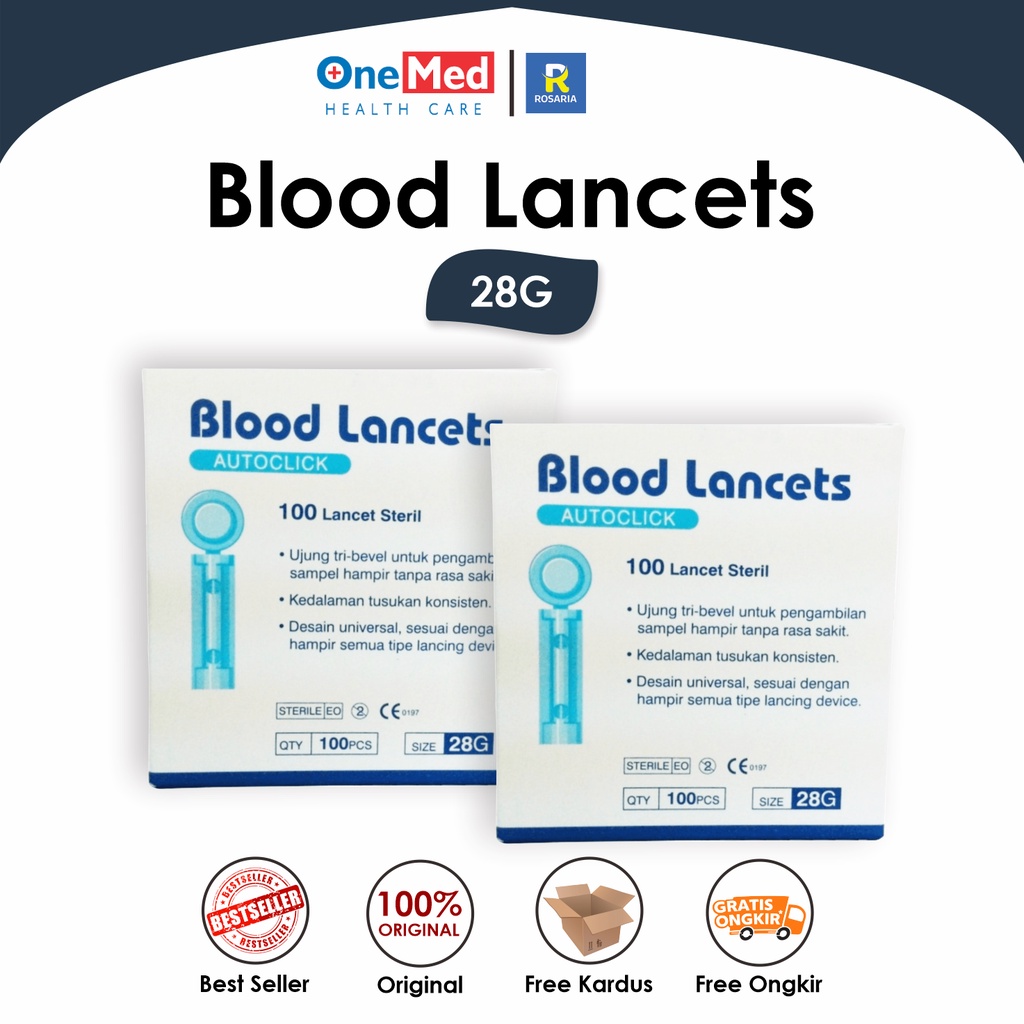 Original Blood Lancet 28G Onemed Alat Tes Darah Alat Cek Gula Darah 3 in 1 Exp Baru