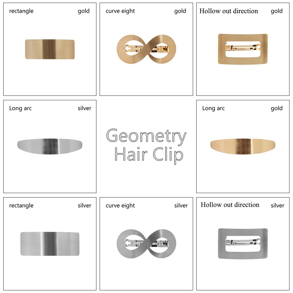 Aksesoris Jepit Rambut Ekor Kuda Bentuk Geometris Persegi Bahan Logam Warna-Warni Untuk Wanita