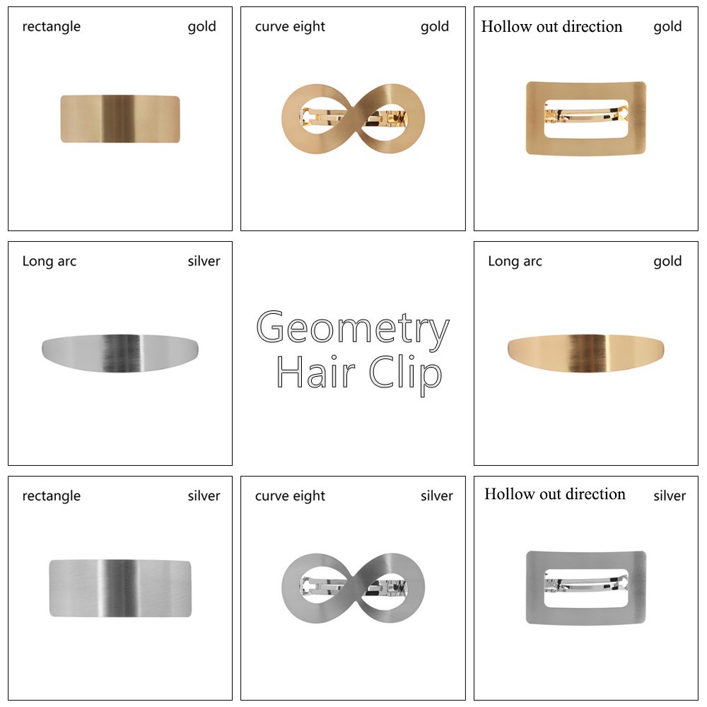 Aksesoris Jepit Rambut Ekor Kuda Bentuk Geometris Persegi Bahan Logam Warna-Warni Untuk Wanita