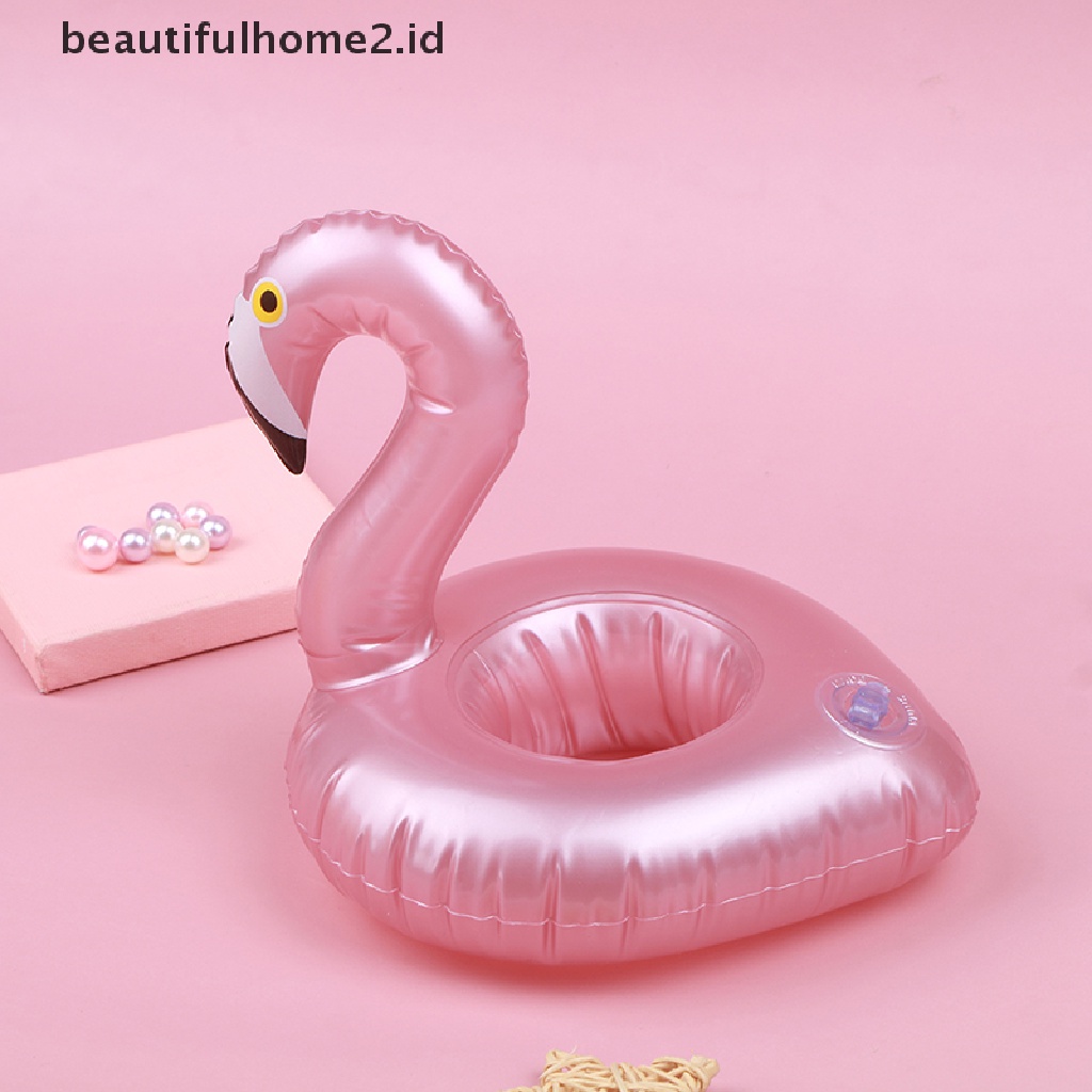 (Beautifulhome2.Id) Ban Pelampung Tiup Mini Bentuk Flamingo Holder Gelas Minuman Untuk Pesta Kolam Renang