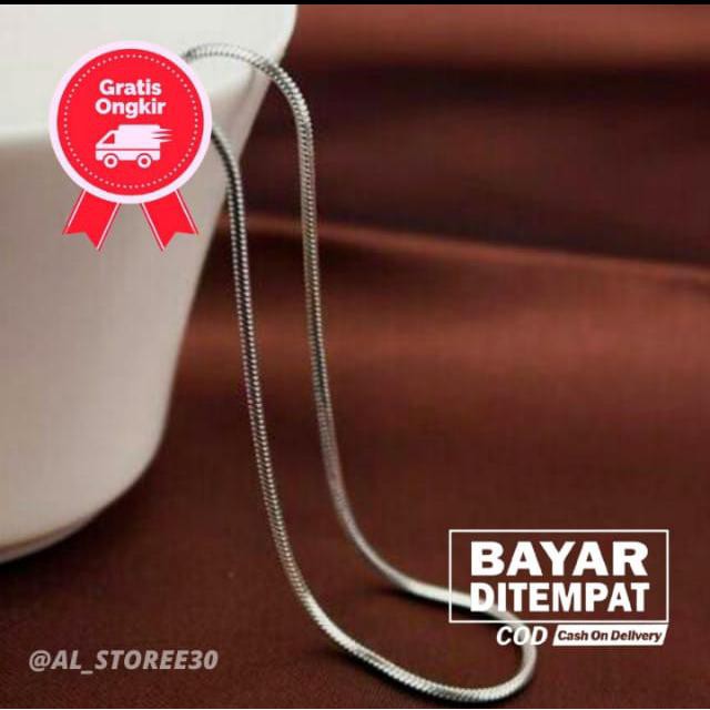 KALUNG TITANIUM PRIA SILVER MODEL BULAT 45CM BAGUS