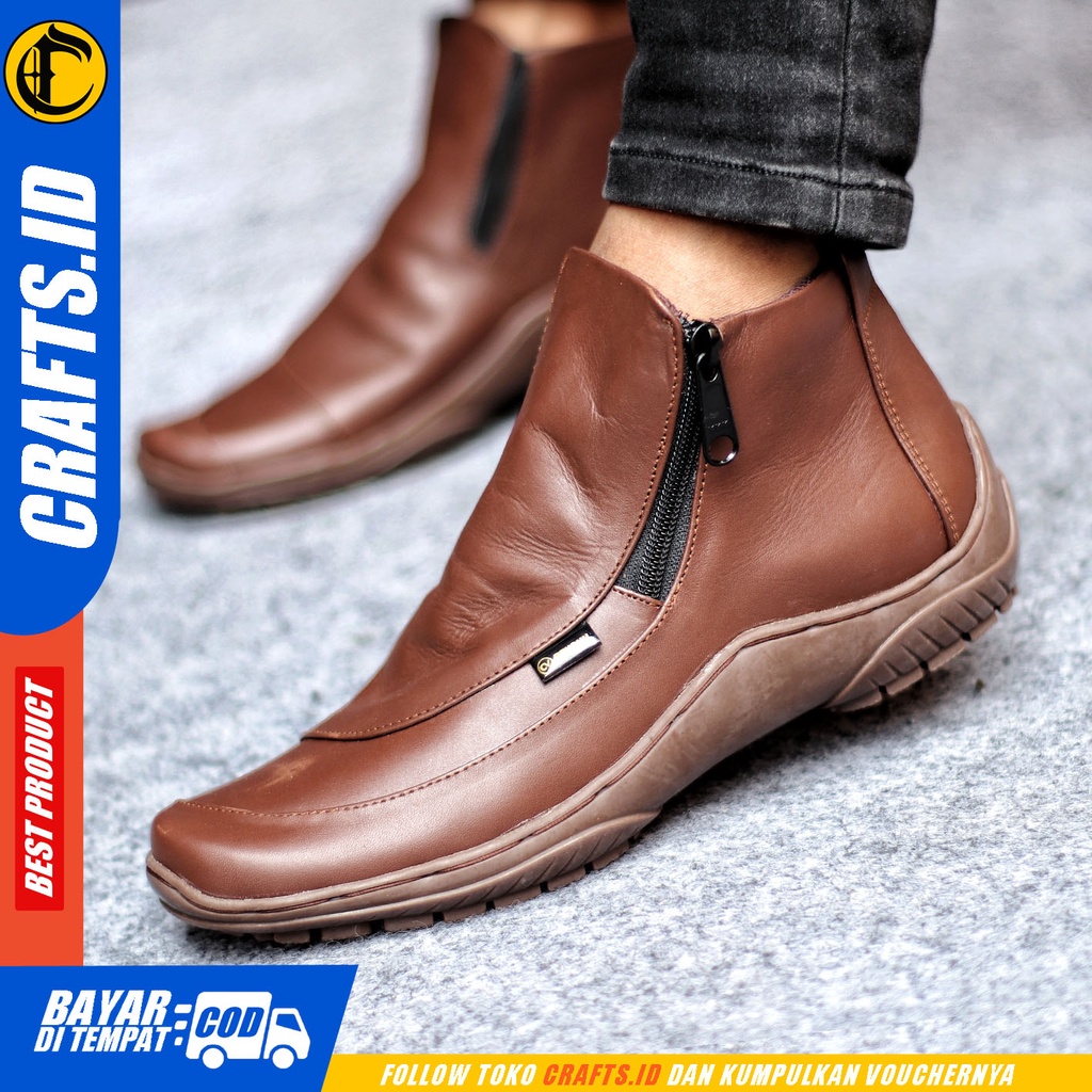 Sepatu Formal Pria Sepatu Casual Pria Kulit Asli Zipper Sepatu Pantofel Kerja Kantor Kuliah Kondangan Sepatu Hitam Pria CRAFTS CORAZ