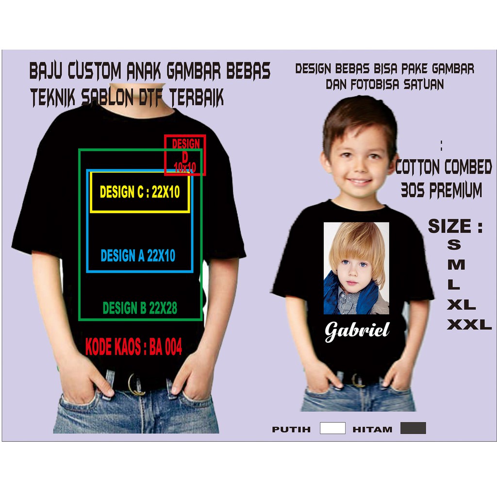 KAOS ANAK CUSTOM SABLON DTF GAMBAR SEMAUMU