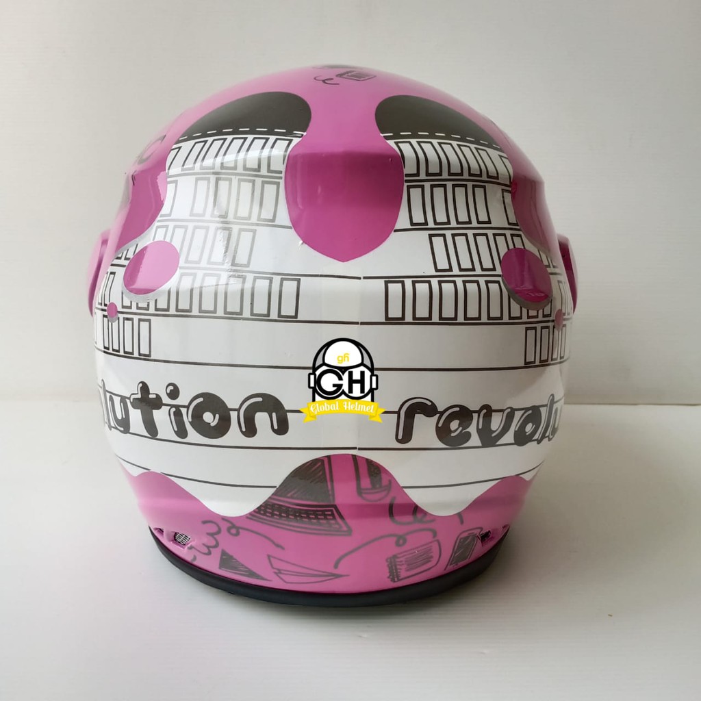 HELM HALF FACE EVOLUTION MOTIF REVOLUTION PINK MIRIP GM EVO MURAH HELM DEWASA MURAH