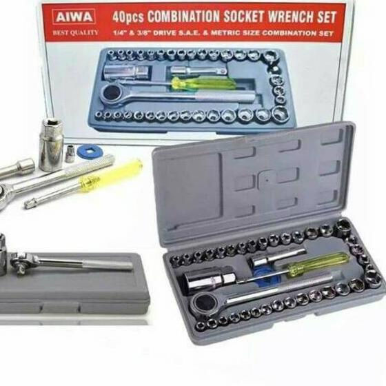 Terkini COD Kunci Sok Aiwa 40 pcs/kunci sok 40 in 1//kunci sok aiwa combination socket wrench set to