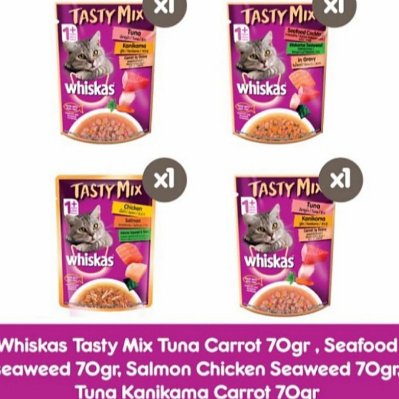 Whiskas Pouch Tasty mix All varian 70g 1 Dus (isi 24pcs) - Whiskas Tasty mix 70gr Sachet