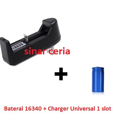 Paket Baterai CR123 + Charger 1 Slot Universal Batre 16340 + Charger