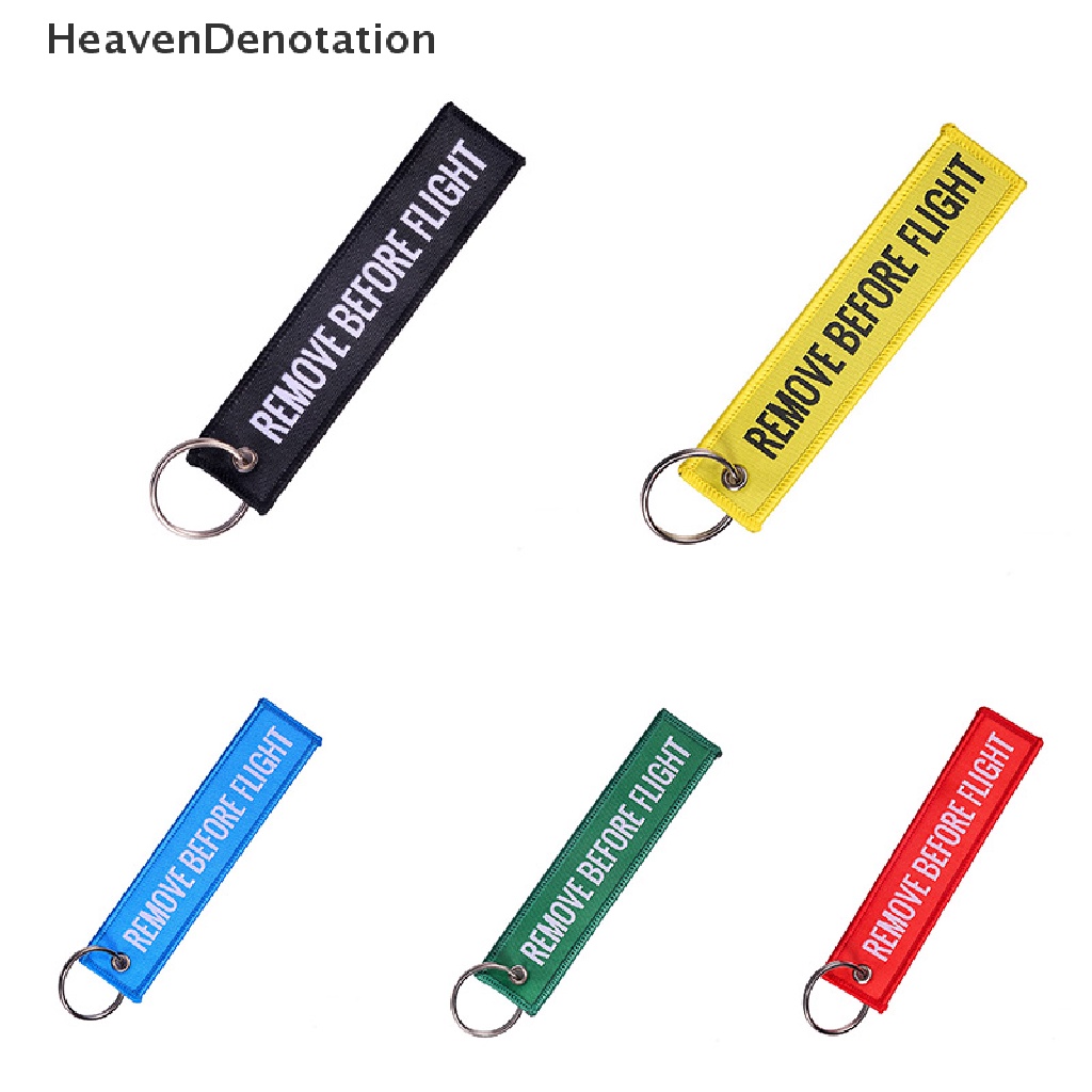 Gantungan Kunci Bordir Tulisan Remove Before Flight Bahan Polyester Ukuran 13x3cm