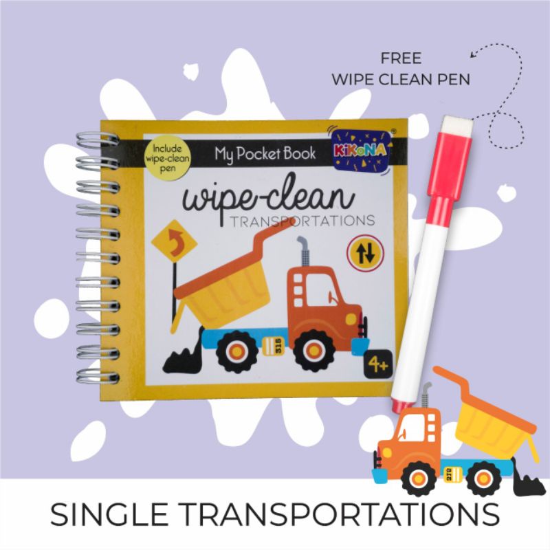 

My Pocket Book Wipe Clean- TRANSPORTATION (incld. spidol) Activity book / Buku saku anak - KIKONA Books