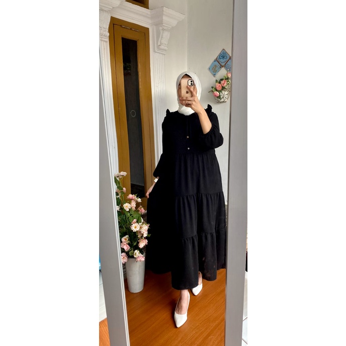 Luna Midi Dress | Gamis Rayon Crinkle Air Flow Ruffle Wudhu Friendly