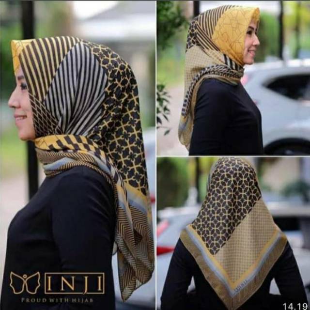 Hijab//kerudung segi empat motif batik kuning best seller