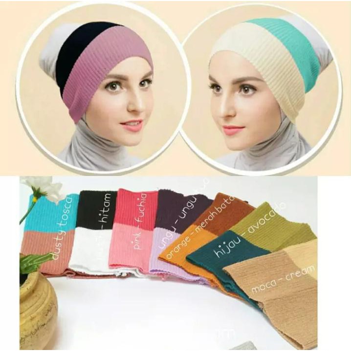 PROMO - 3 PCS BANDANA RAJUT 2 WARNA. INER. CIPUT RAJUT. DALAMAN HIJAB-AFIFAH ID STORE