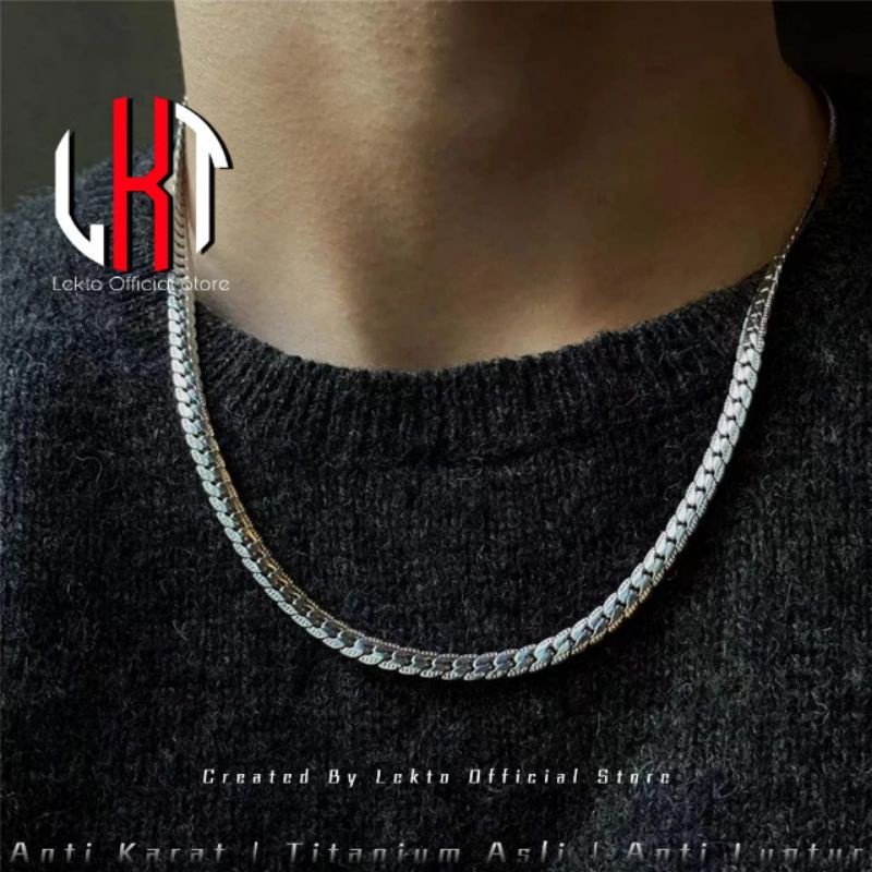 EXTRA DISKON Kalung Titanium Pria Anti Karat Wanita Cowok Unisex Asli Keren Warna Silver Perak Putih
