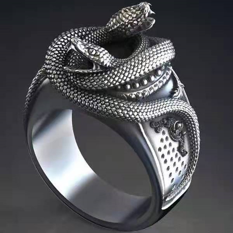 Retro personality creative double snake winding silver men's ring