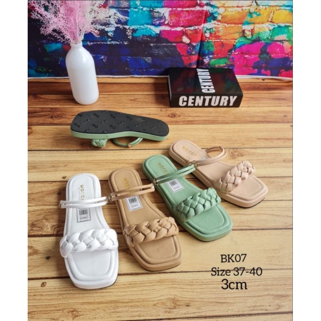 Sandal wedges tali kepang  casual sendal hak wanita 3 cm kekinian terbaru