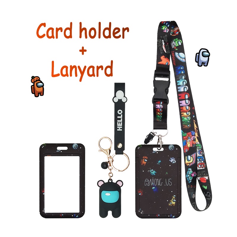 Amongus 3D Gantungan Kunci ID Card Holder Dengan Lanyard Leher 3in1 Handphone Anti Hilang Tali Pelepas Cepat Lucu Gaming Kartun Kantor Staff Card Protector Key Ring