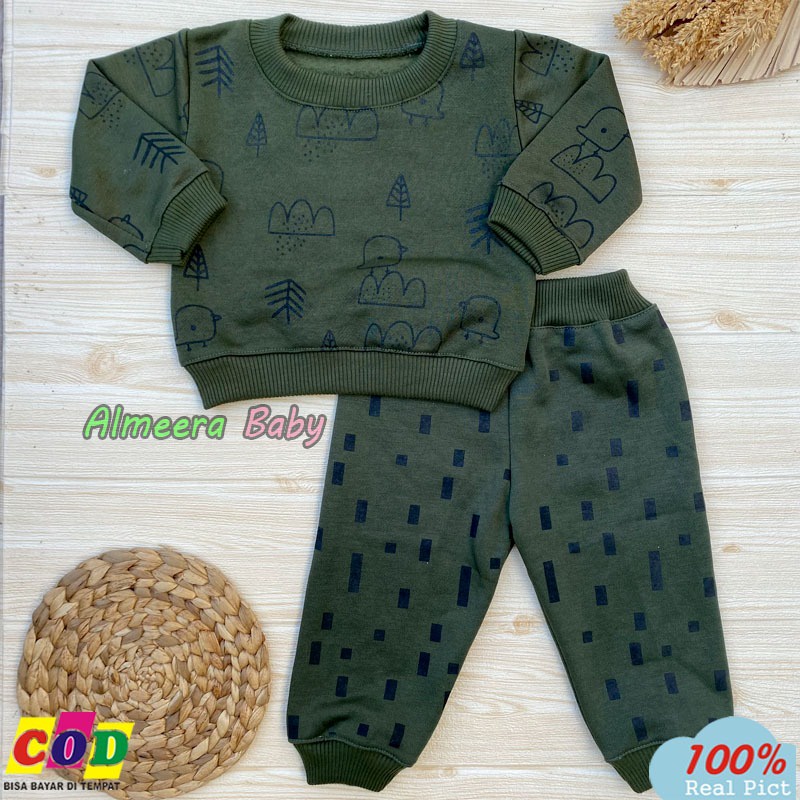 Setelan Baju Bayi Setelan Sweater Bayi Celana Jogger Bayi Motif Bird Usia 3-12 Bulan Almeera Baby and Kids