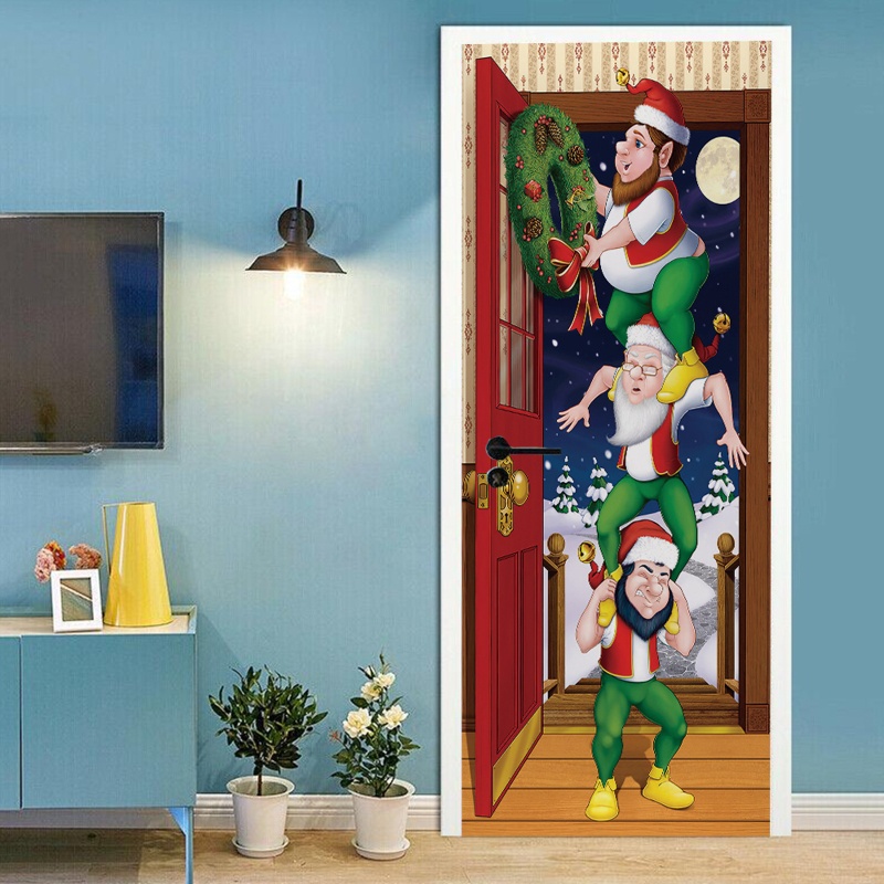 Zzz 2pcs / set Stiker Dinding / Pintu / Kulkas Motif Santa Claus / Natal Anti Air Untuk Dekorasi Rumah