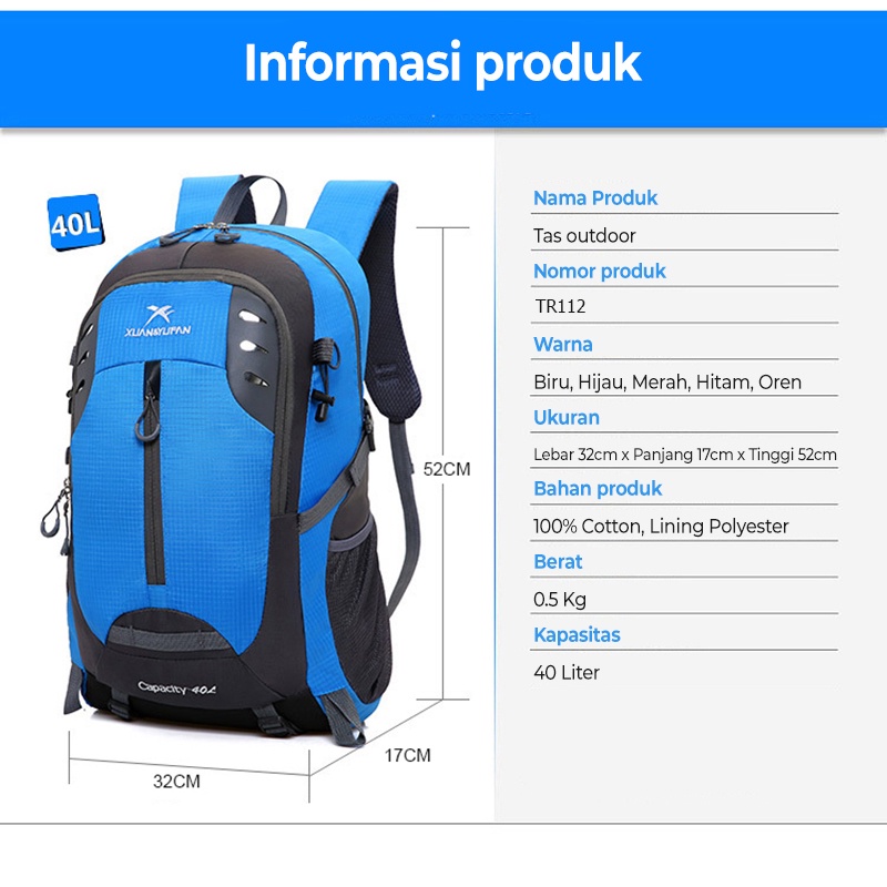 Highland Tas Ransel Pria Backpack Tas Ransel Sekolah Kerja Tas Ransel Laptop Tas Ransel Gunung 40L Outdoor Travel TR112