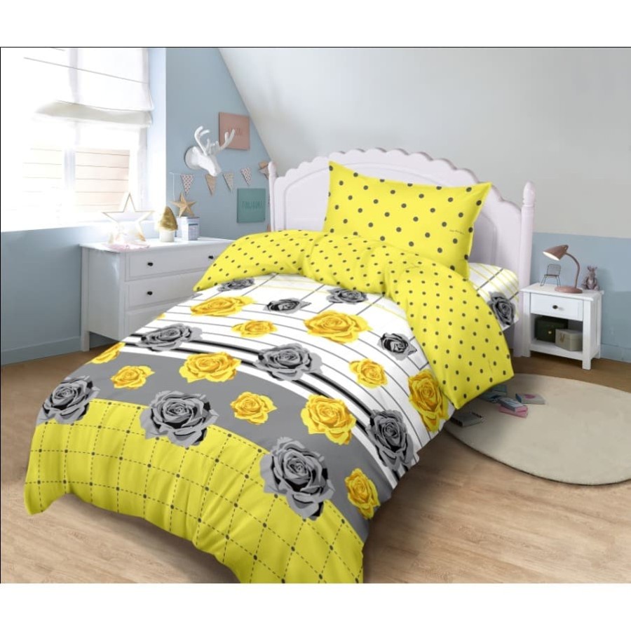 Lady Rose Bed Cover Single ( 120 x 200 ) - YELLOW ROSE/MOINSTERA