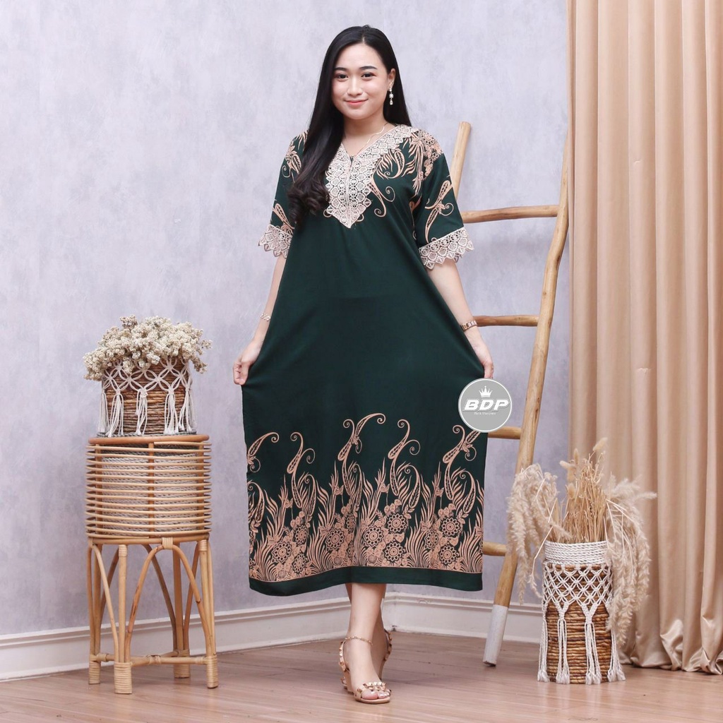 Dianputri - Daster Arab Zeema | Rayon Super Grade A | Resleting Depan Busui | Renda Milo Ori-mesya ijo botol