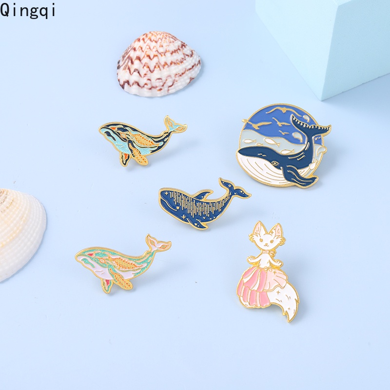 Whale Bros Pin Enamel Desain Kartun Whale Mermaid Kucing Ikan Paus Untuk Pakaian