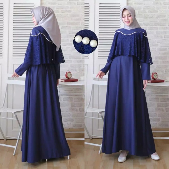 PREMIUM GAMIS WANITA PESTA PARTY TERBARU FASHION MUSLIMAH KEKINIAN TERMURAH - NAVY