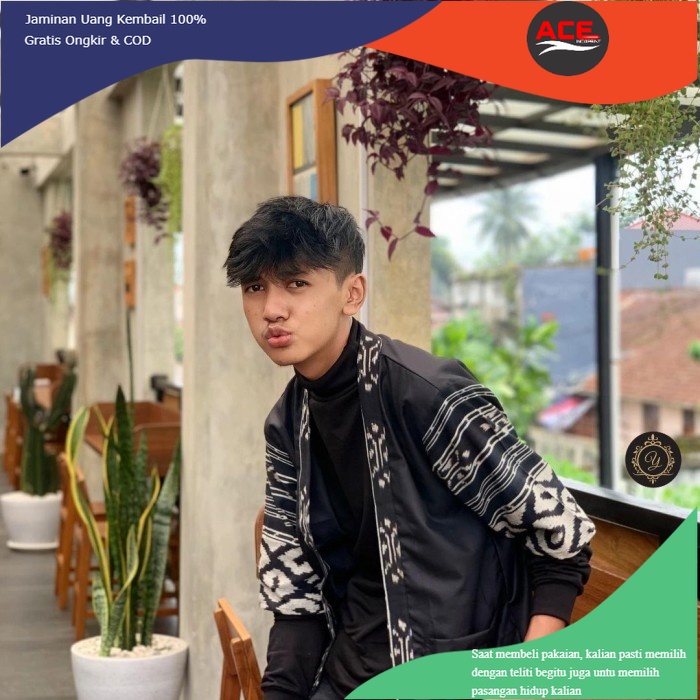 BAJU DISKON Outerwear Cardigan Pria Kimono Batik Modern Kombinasi Tenun Etnik T3.3 - Hitam, M PRIA W