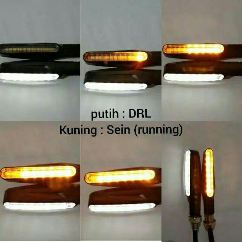 lampu sen sein led running flowing DRL 2 warna Biru Kuning