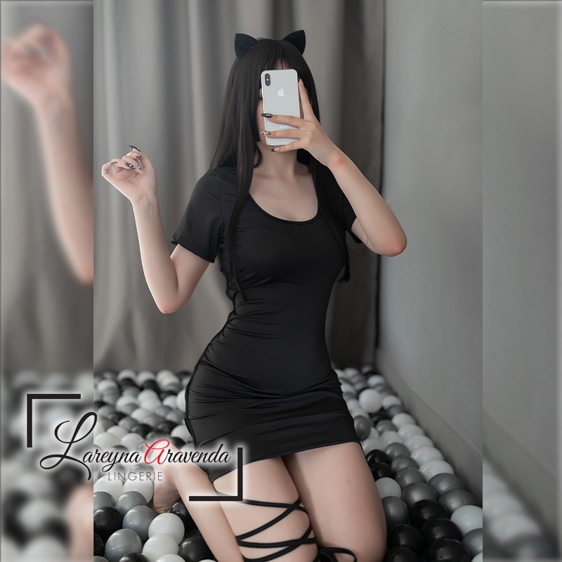 Lareyna Aravenda Set Lingerie + G String Sexy Fantasy Gaun Malam Tali Fashion LG355
